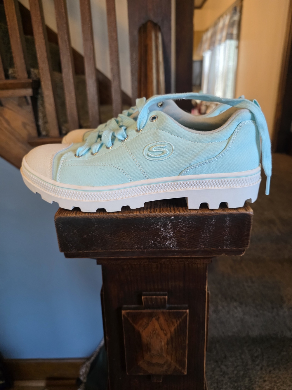 Skechers Light Aqua Blue Lace-Up Platform Sneaker